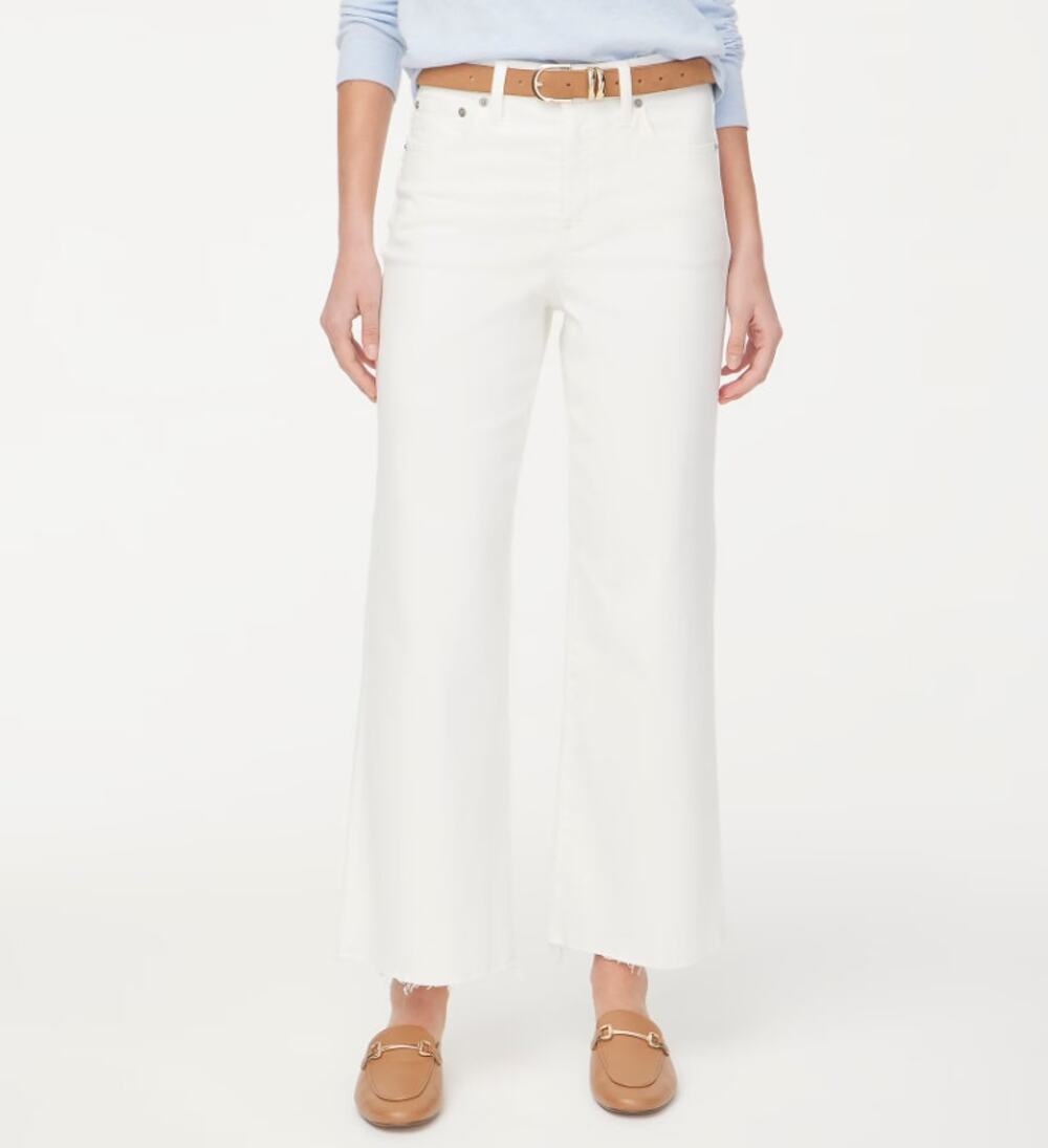 J.Crew Wide-Leg Cropped Jean WMNS 29 White Denim Hi-Rise All-Day Stretch Raw Hem